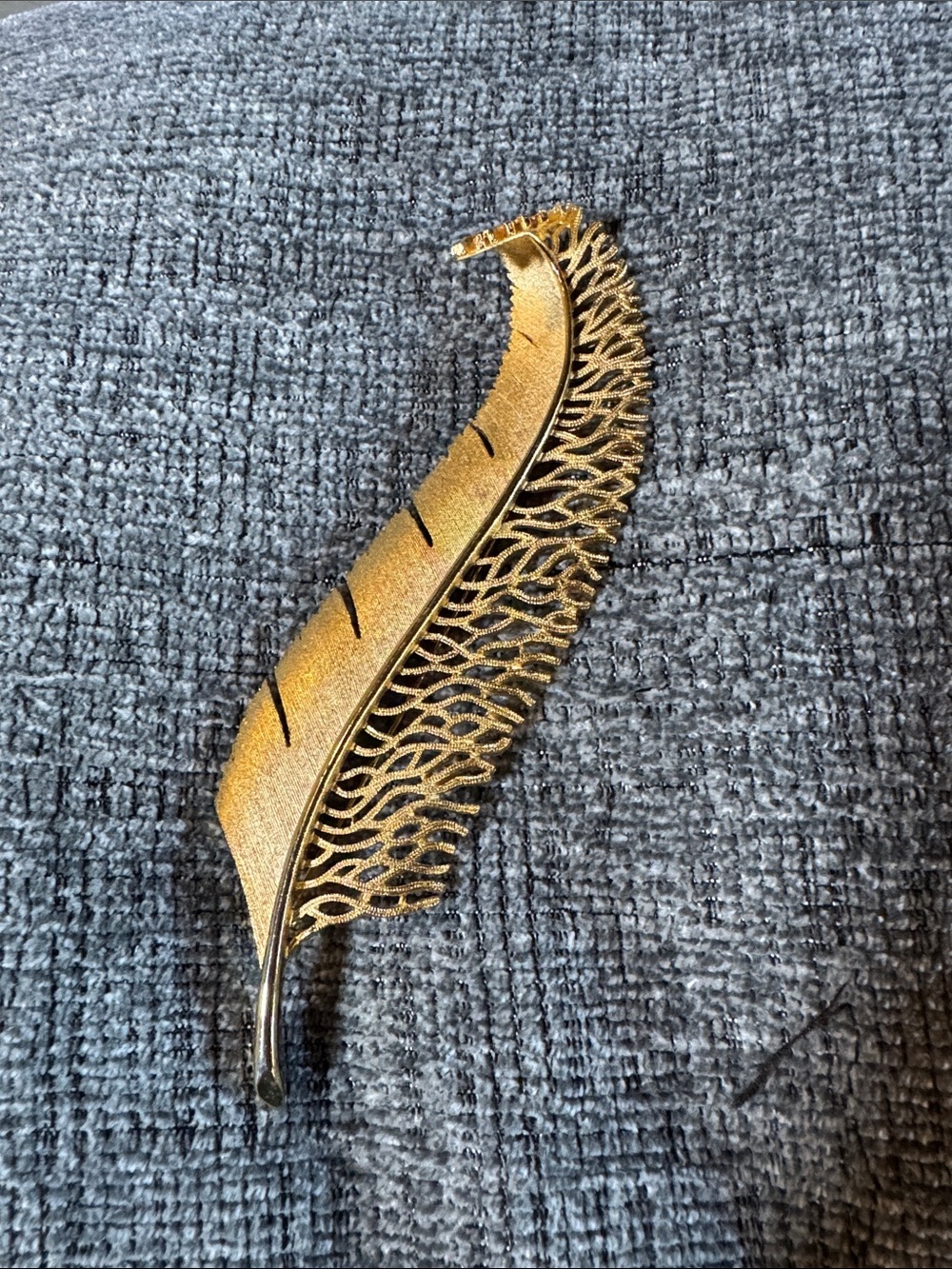 Gold Feather Brooch - Sculpted Metallic Pin
